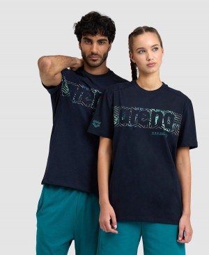 Arena Logo Bomull T-Shirt Marinblå | ZMF67J-871