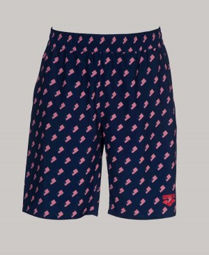 Arena Official USA Swimming National Team Flag Print Bermuda Shorts Marinblå Rosa | NQL79N-595