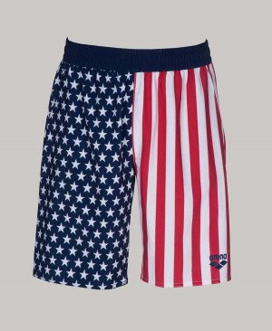 Arena Official USA Swimming National Team Flag Print Bermuda Shorts Marinblå Röda Vita | KVJ48U-654