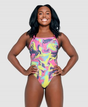 Arena Simone Manuel Capsule Kollektion Challenge Back Baddräkt Rosa Olika Färger | WTA14N-767