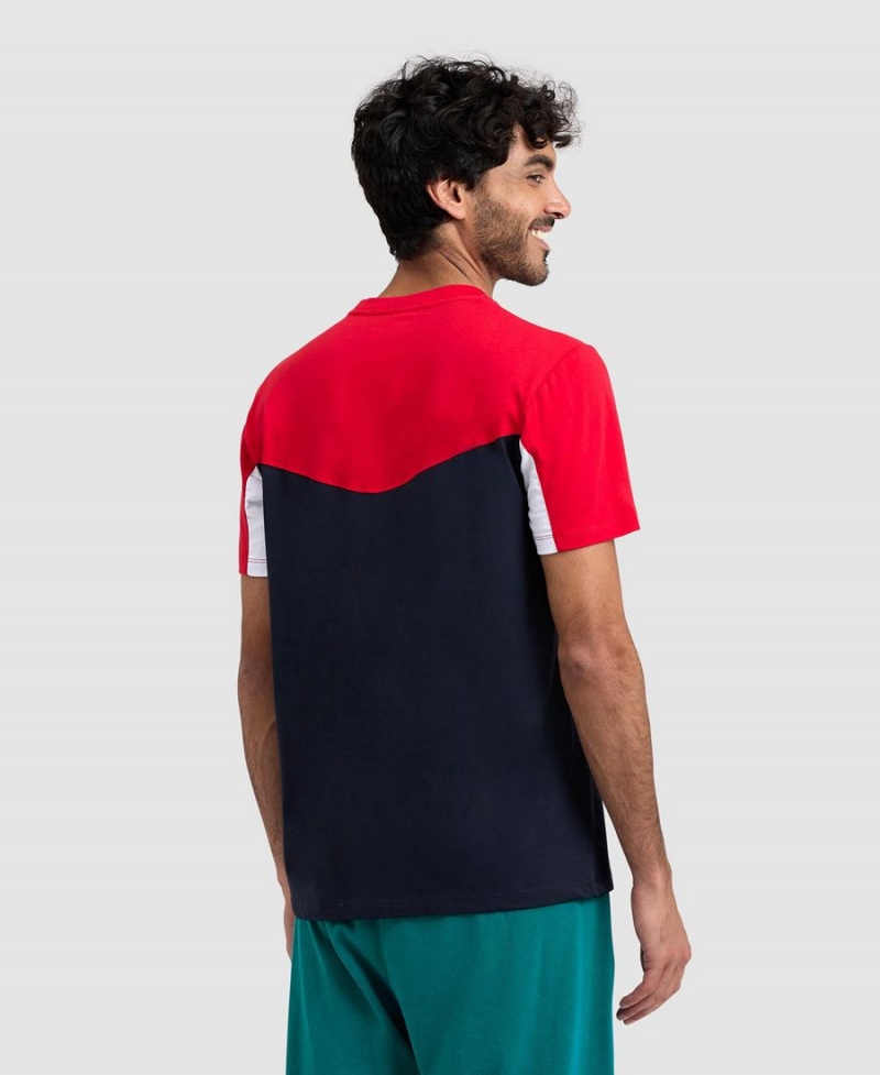 Arena Color Block T-Shirt Röda Vita Marinblå | USJ96D-669