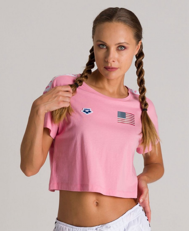 Arena Corrine Team Crop T-Shirt Rosa | DEE96O-737