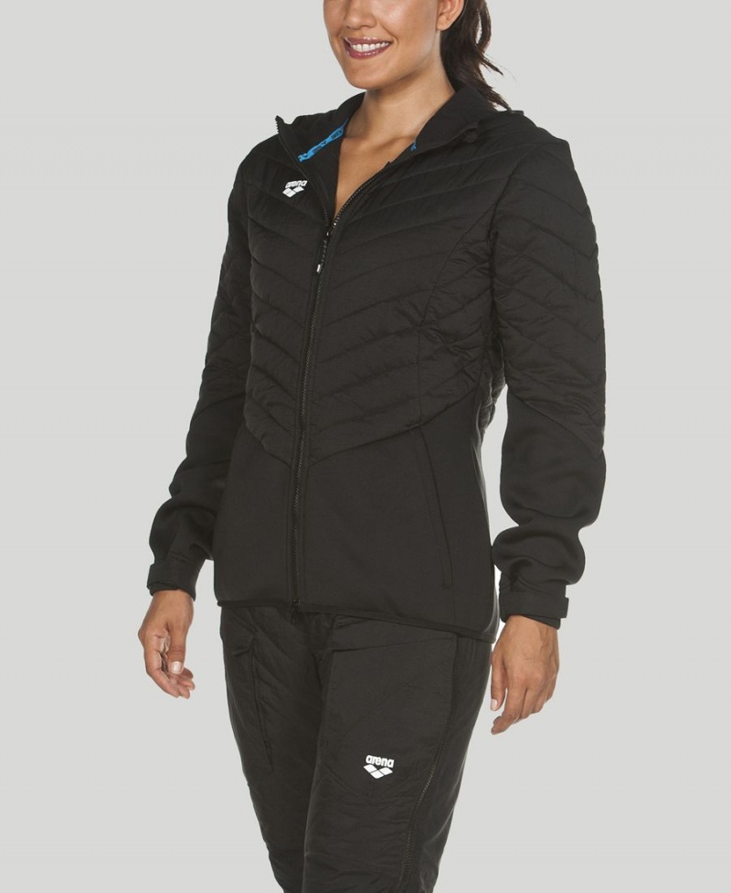 Arena Hooded Half-Quiltad Jacka Svarta | ICJ48T-047