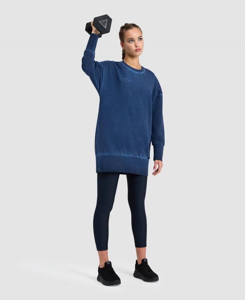 Arena Icons Oversized Crewneck Sweatshirt Marinblå | YTN68N-935