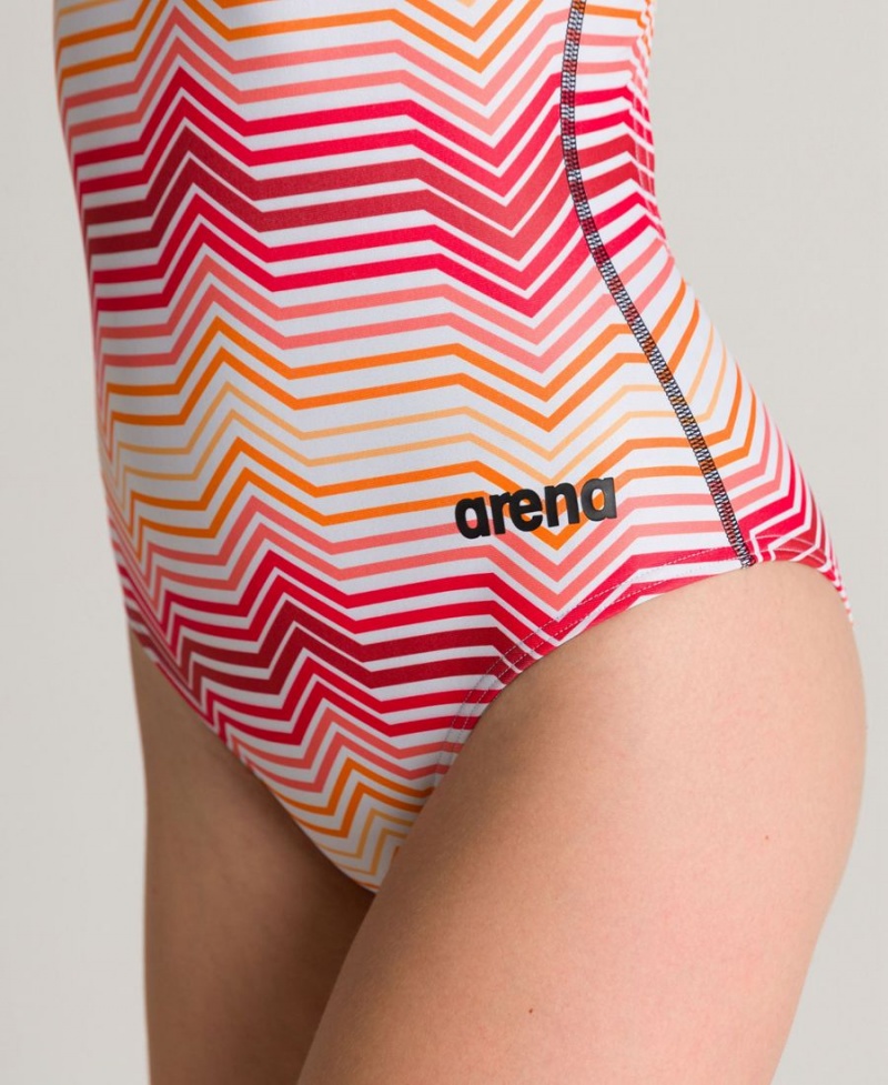 Arena Multicolor Stripes Light Drop Back Baddräkt Röda Orange Olika Färger | QUV16C-410