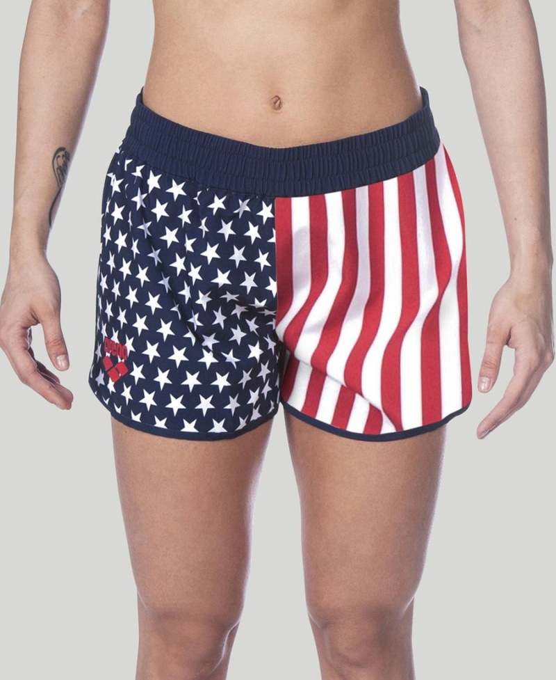 Arena Official USA Swimming National Team Flag Print Shorts Marinblå Röda Vita | BEO60R-093