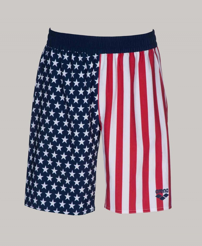 Arena Official USA Swimming National Team Flag Print Bermuda Shorts Marinblå Röda Vita | JVY67E-398