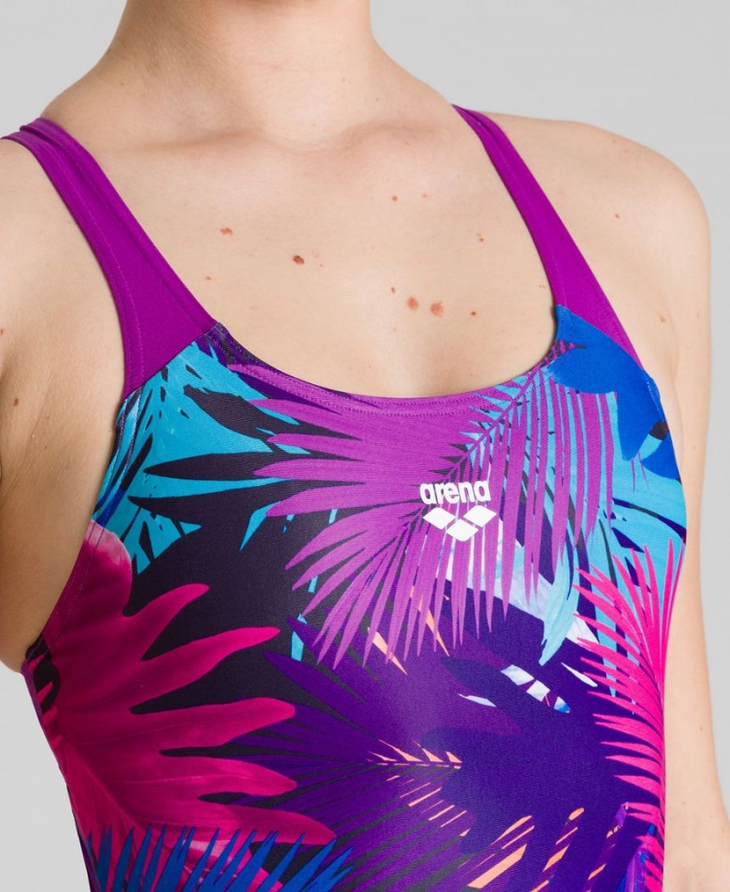 Arena Palm Print Swim Pro Back Baddräkt Lila Olika Färger | JJR42K-902