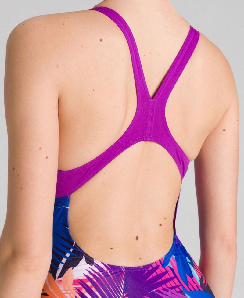 Arena Palm Print Swim Pro Back Baddräkt Lila Olika Färger | JJR42K-902