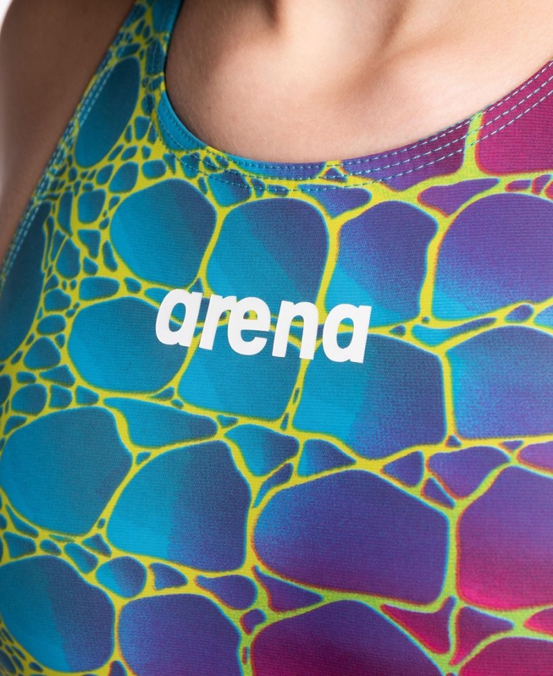 Arena Powerskin ST Next Eco Limited Edition Open Back Jr Tävlingsbaddräkt Rosa Gröna Olika Färger | LFW76I-970