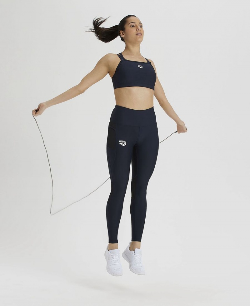 Arena Team Long Panel Leggings Marinblå | WLT19X-560