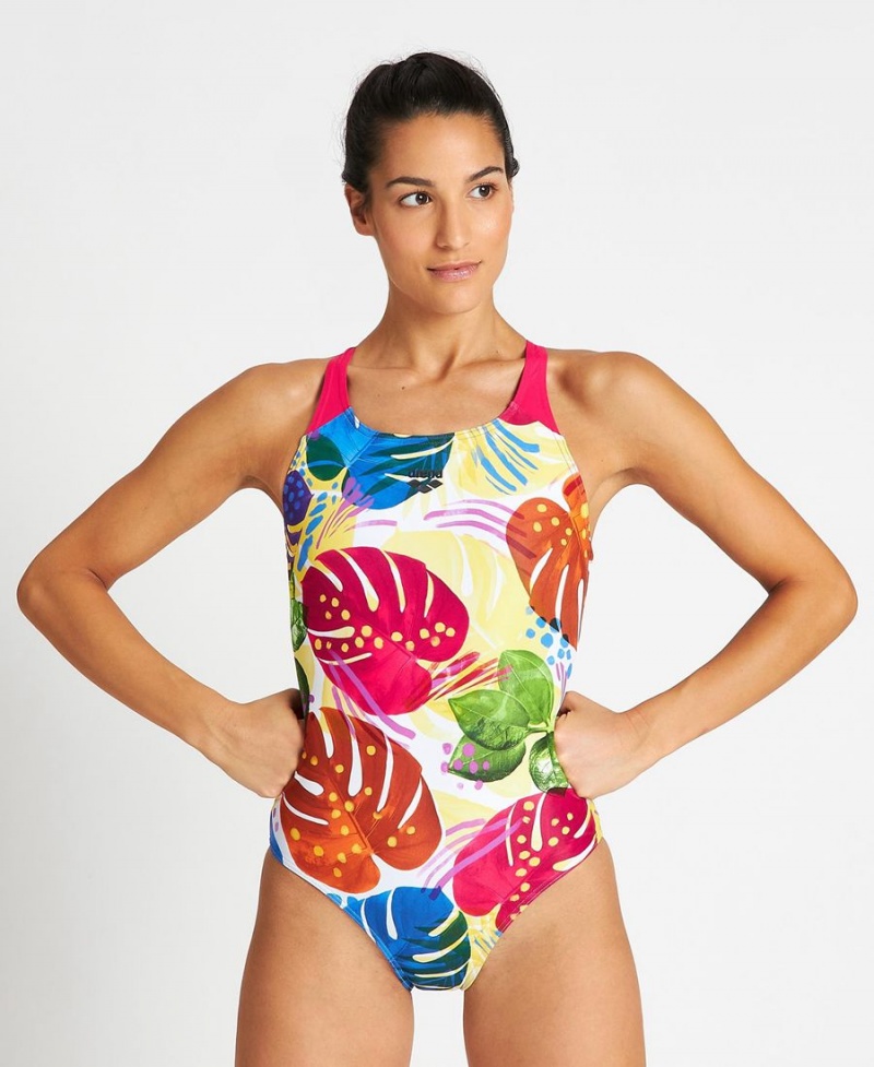 Arena Tropics Swim Pro Back Baddräkt Rosa Olika Färger | UVM88Z-601