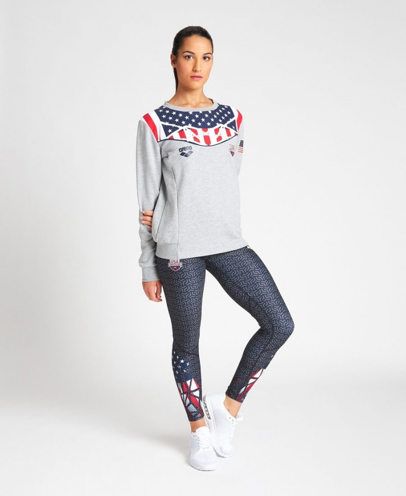 Arena USA Swimming Team Crewneck Sweatshirt Grå | GKH14Z-460