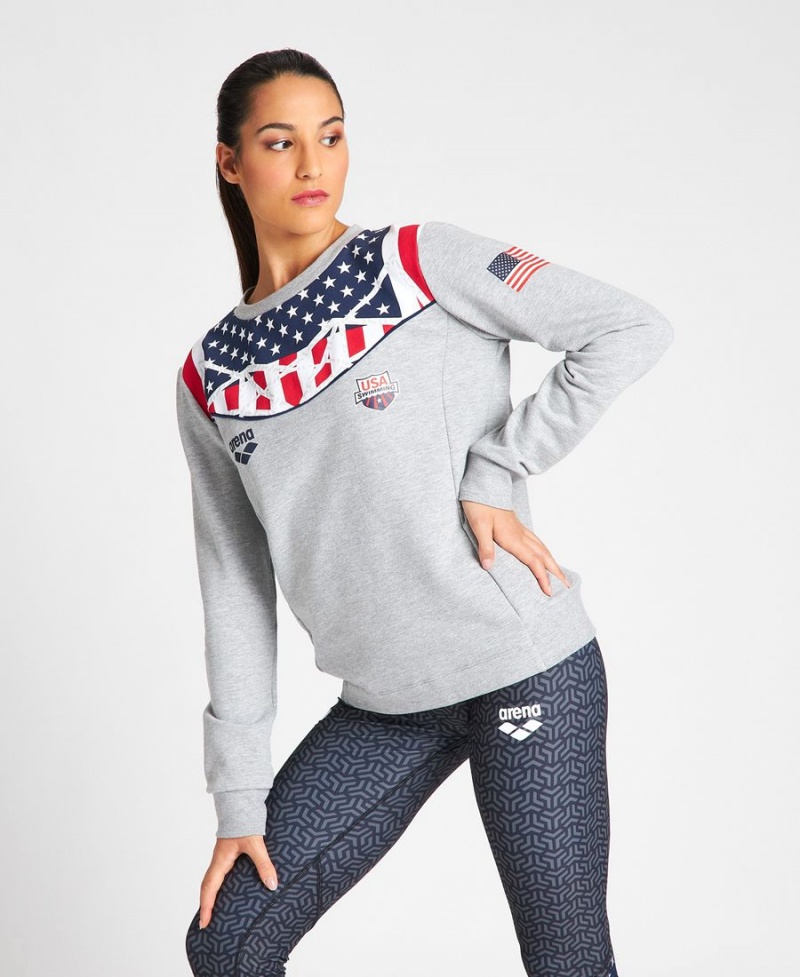 Arena USA Swimming Team Crewneck Sweatshirt Grå | GKH14Z-460