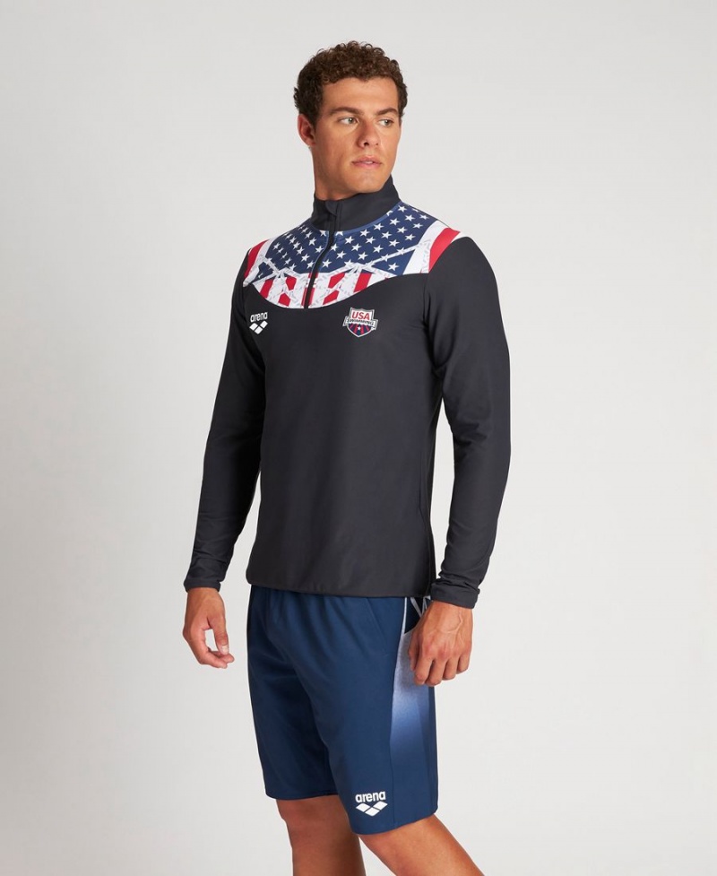 Arena USA Swimming Team Kit Half Zip T-Shirt Svarta | ALV58L-482