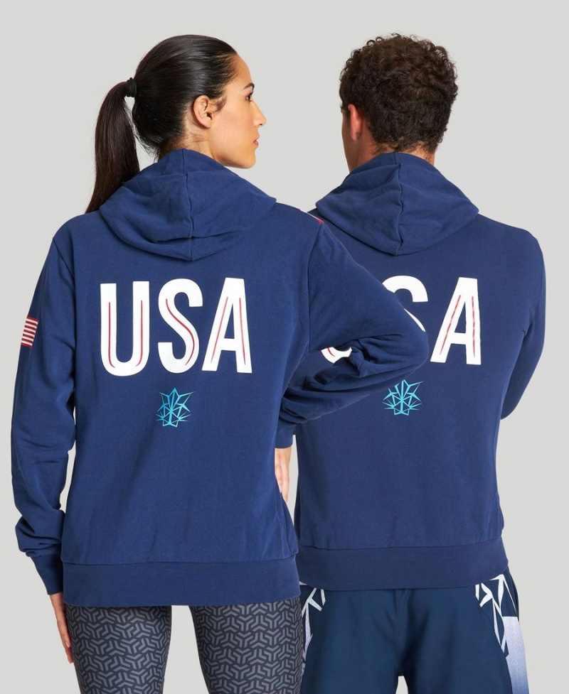 Arena USA Swimming Team Kit Hooded Zip Jacka Marinblå | ZDA60H-530