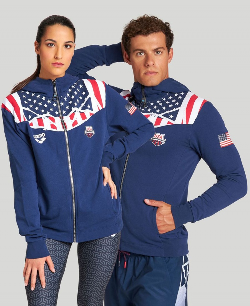 Arena USA Swimming Team Kit Hooded Zip Jacka Marinblå | ZDA60H-530